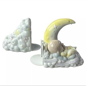 Precious Moments Book Ends, Nursery, Sleeping Baby, Moon, Clouds